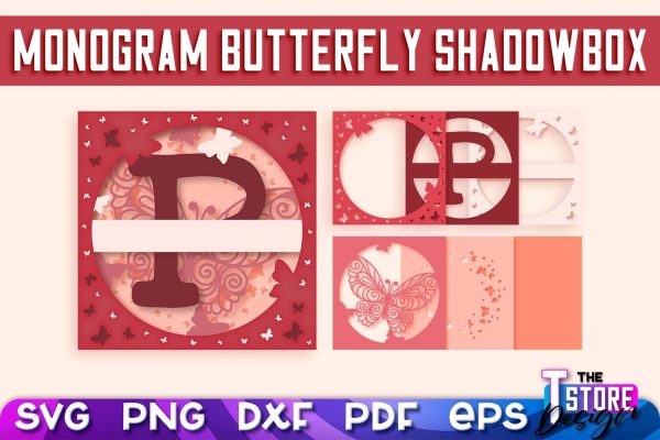 Monogram Butterfly Shadowbox SVG | 3D Alphabet Monogram Shadowbox Online now