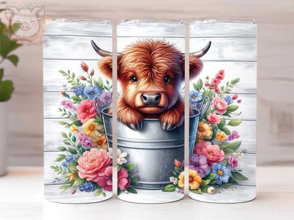 Baby Highland Cow In a Bucket  20oz Tumbler Png, Sublimation Design, Highland Cow Tumbler Png, Digital Download PNG Hot on Sale