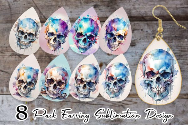 Earring Teardrop Watercolor Skull For Discount