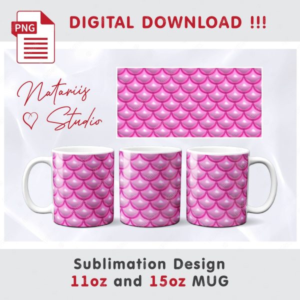 Puffy Mermaid Scales Pattern for 11 oz - 15 oz mug. Online Sale