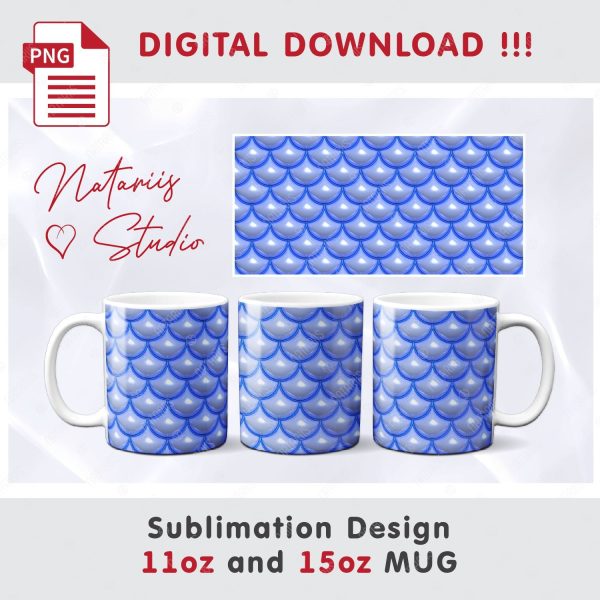 Puffy Mermaid Scales Pattern for 11 oz - 15 oz mug. For Cheap