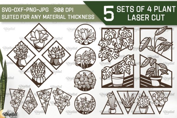 Set Of 4 Plant Laser Cut Bundle. Wall Decor SVG Cheap