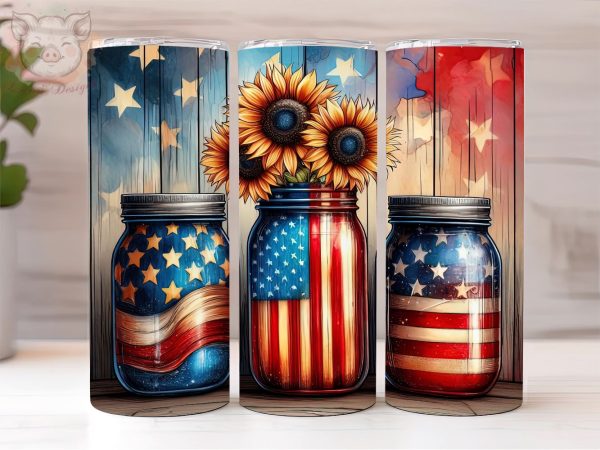 American Jar 20oz Tumbler Png, Straight & Tapered Tumbler Png, USA Flag Jar Tumbler Png, Digital Download PNG For Sale