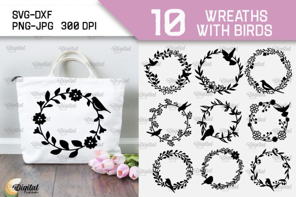 Wreaths With Bird SVG Bundle. Flower Wreath SVG For Cheap
