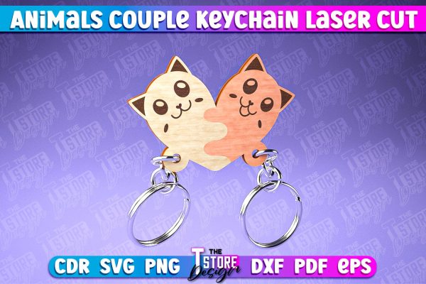 Cat Couple Keychain | Laser Cut SVG Design | CNC Files For Discount