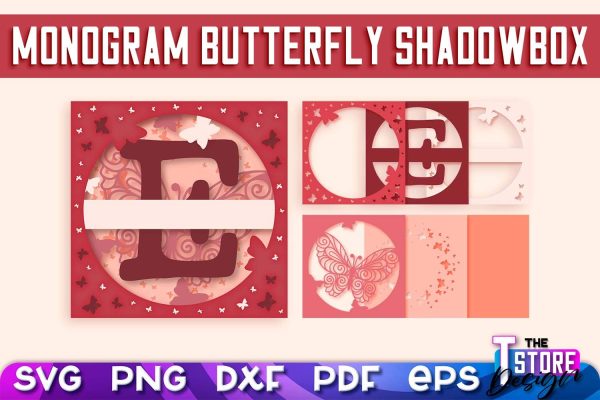 Monogram Butterfly Shadowbox SVG | 3D Alphabet Monogram Shadowbox For Sale
