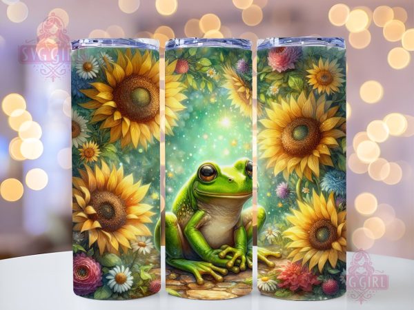 Frog Sunflower 20oz Tumbler Wrap Sublimation Design, Straight Tapered Tumbler Wrap, Frog Flower Tumbler Png, Instant Digital Download Sale