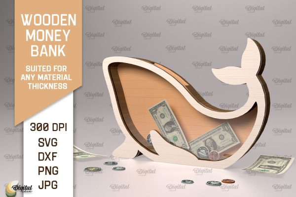 Wooden Money Bank SVG. Piggy Bank Laser Cut on Sale