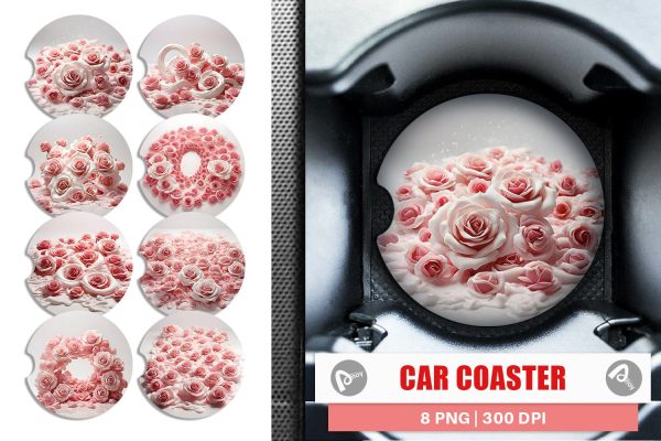 Car Coaster Pink Roses Flower For Discount