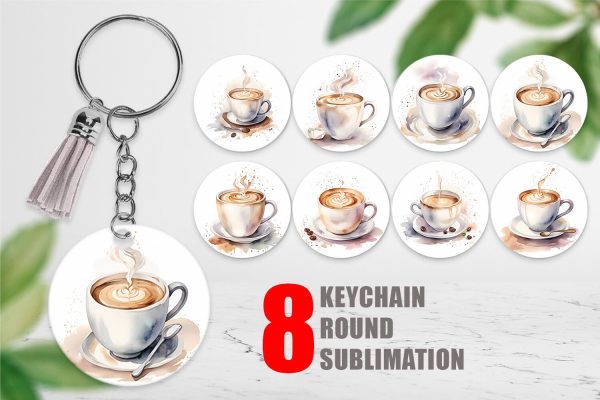 Keychain Watercolor Coffee Cup Fashion