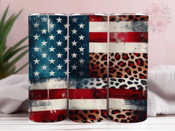 Leopard American Flag 20oz Tumbler Wrap PNG, 4th of July Tumbler Png, Straight & Tapered Tumbler Wrap, Instant Digital Download Fashion