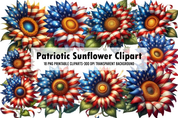 Watercolor Patriotic Sunflower Clipart Sale