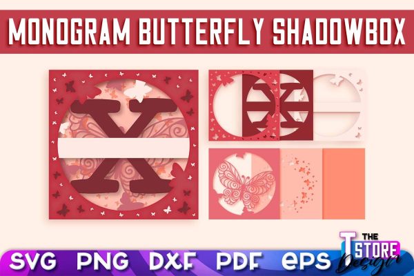 Monogram Butterfly Shadowbox SVG | 3D Alphabet Monogram Shadowbox Online now