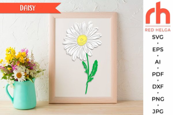 Daisy SVG, Aries Flower Cut File, April Birth Flower DXF, Zodiac Design PDF, Layered Daisy, Month Plant Vector For Sale