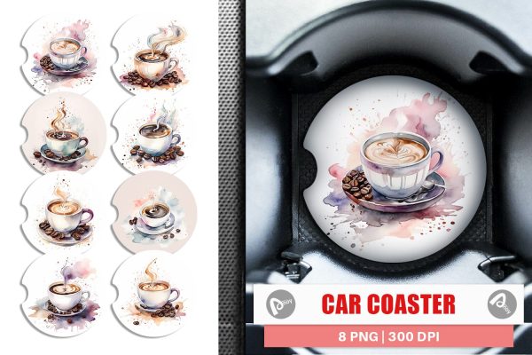 Car Coaster Watercolor Coffee Cup For Discount