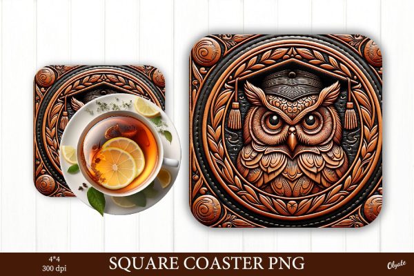 Leather Texture Coaster Sublimation PNG. Owl Square Coaster Hot on Sale