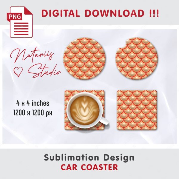 Puffy Mermaid Scales Design. Coaster Sublimation Template. on Sale