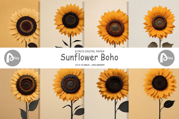 Digital Paper Sunflower Boho on Sale