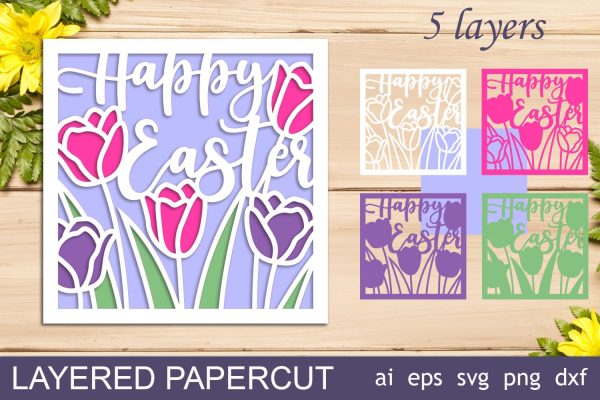 Happy Easter shadow box, Easter 3d card layered papercut on Sale