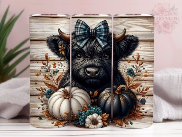 Baby Highland Cow Pumpkins Dots 20oz Tumbler Wrap PNG, Highland Cow Tumbler Png, Straight & Tapered Tumbler Wrap, Instant Digital Download Online