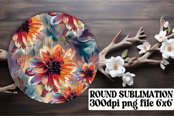Floral Round Sublimation Designs: Keychain, Car Coaster, Ornaments Supply