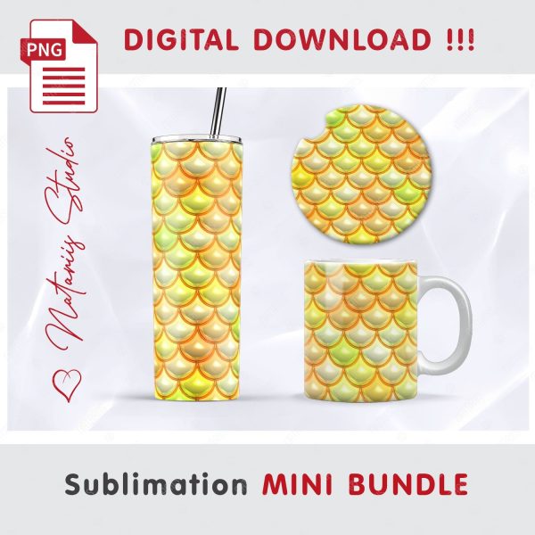 Puffy Mermaid Scales Mini Bundle - Tumbler, Mug, Coaster. For Sale