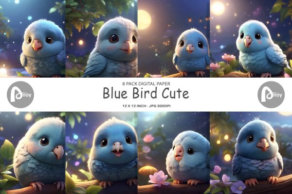 Digital Paper Blue Bird Cute For Sale