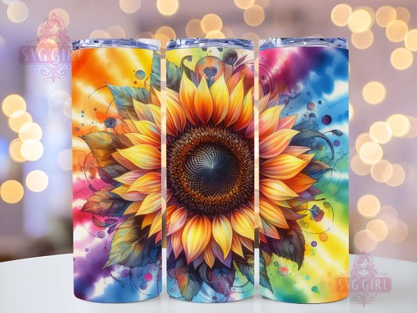 Colorful Sunflower 20oz Tumbler Wrap Sublimation Design, Straight Tapered Tumbler Wrap, Tie Dye Sunflower Rainbow Tumbler Png, Instant Digital Download Discount