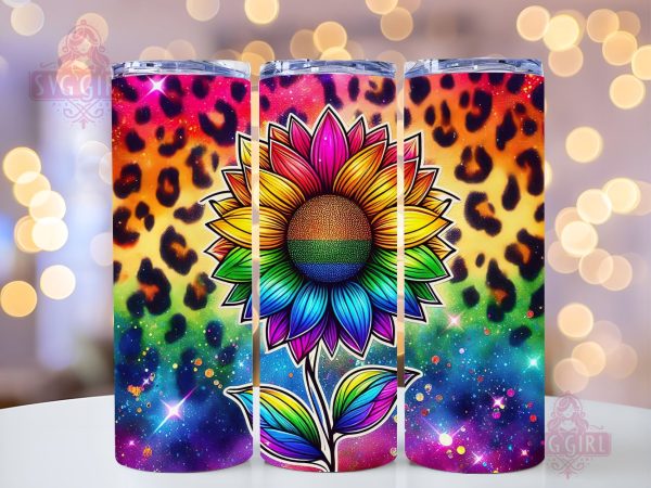 Sunflower Rainbow 20oz Tumbler Wrap Sublimation Design, Straight Tapered Tumbler Wrap, Colorful Sunflower Leopard Tumbler Png, Instant Digital Download Discount