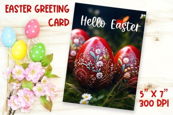 Hello Easter card template   easter eggs with flowers Hot on Sale