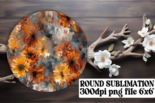 Flower Patterned Circle Sublimation Set: Keychain, Coaster, Ornaments Fashion