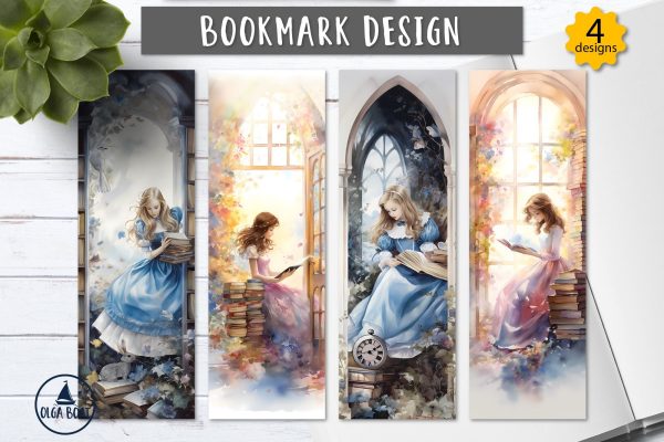 Girl with book bookmarks | Watercolor bookmark sublimation Fashion