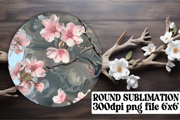 Blossom Round Decor Sublimation Bundle: Keychain, Car Coaster, Ornaments For Discount