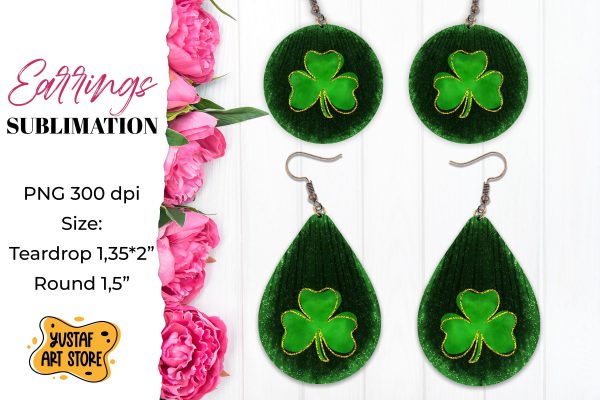 Patrick s Day Earrings Sublimation. Teardrop and round For Sale