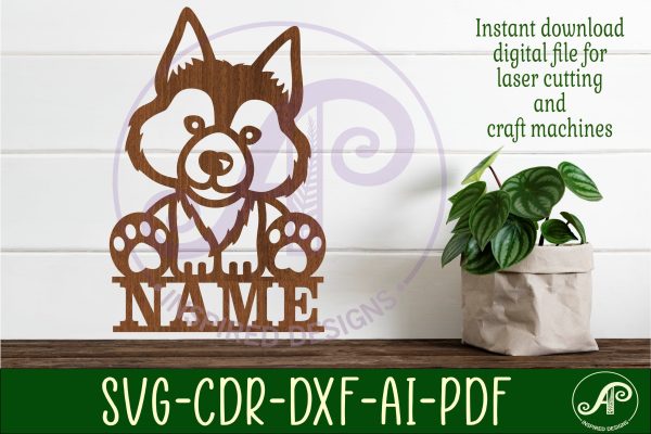 Cute wolf name sign svg laser cut template Online now