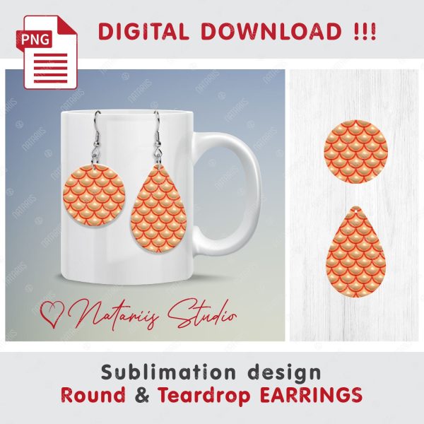 Puffy Mermaid Scales Round & Teardrop EARRINGS Design. For Sale