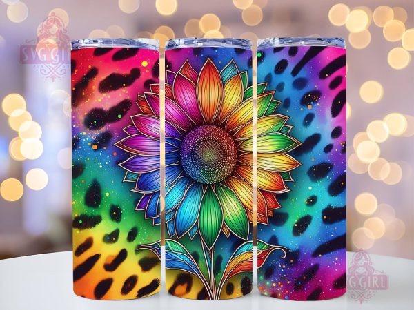 Sunflower Rainbow 20oz Tumbler Wrap Sublimation Design, Straight Tapered Tumbler Wrap, Colorful Sunflower Leopard Tumbler Png, Instant Digital Download Online