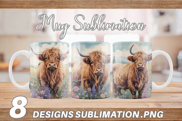 Mug Wrap Highland Cow and Flower Online Sale