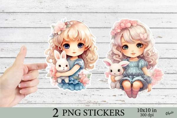 Cute Anime Girl Printable Stickers PNG Supply