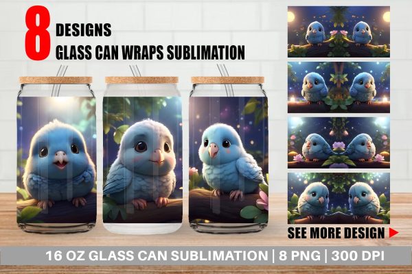 Glass Can Wrap Blue Bird Cute Online