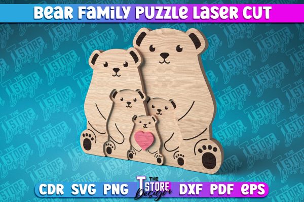 Bear Family Puzzle Laser Cut | Puzzle Laser Cut Design | CNC Files Sale