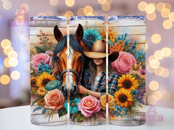 Horse Girl 20oz Tumbler Wrap Sublimation Design, Straight Tapered Tumbler Wrap, Cowgirl Tumbler Png, Instant Digital Download For Sale