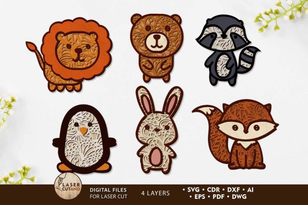 CUTE ANIMALS SET, Decorative Templates, Wood Cut and Paper Cut Files Online now