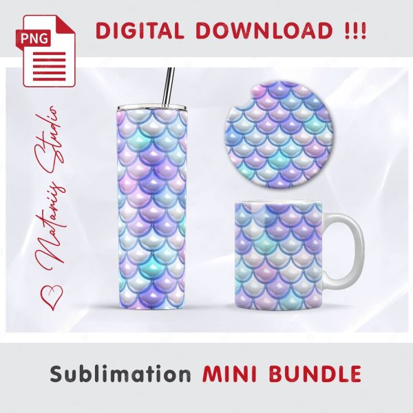 Puffy Mermaid Scales Mini Bundle - Tumbler, Mug, Coaster. For Discount