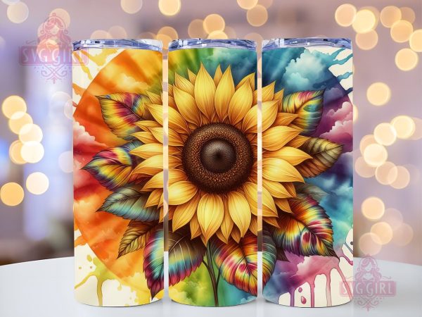 Colorful Sunflower 20oz Tumbler Wrap Sublimation Design, Straight Tapered Tumbler Wrap, Tie Dye Sunflower Rainbow Tumbler Png, Instant Digital Download Online now