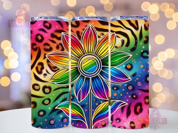 Sunflower Rainbow 20oz Tumbler Wrap Sublimation Design, Straight Tapered Tumbler Wrap, Colorful Sunflower Leopard Tumbler Png, Instant Digital Download Online Hot Sale