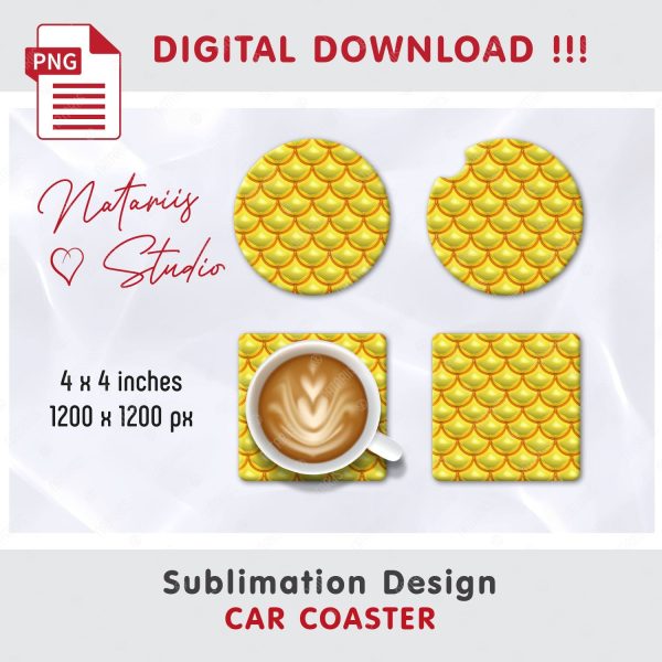 Puffy Mermaid Scales Design. Coaster Sublimation Template. on Sale