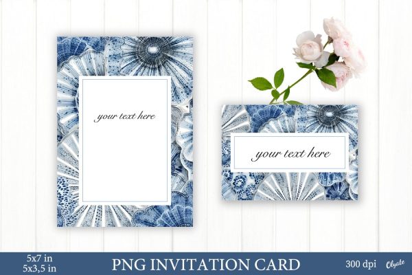 Wedding Invitation Card PNG. Blue Seashell Card PNG Online now