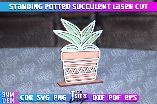Standing Potted Succulent | Decorative Succulent | Laser Cut Design | CNC File Online now