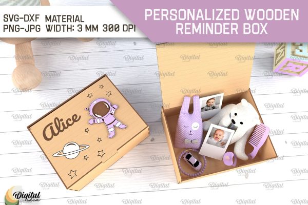 Memory Box For Baby Laser Cut. Personalized Reminder Box SVG Sale
